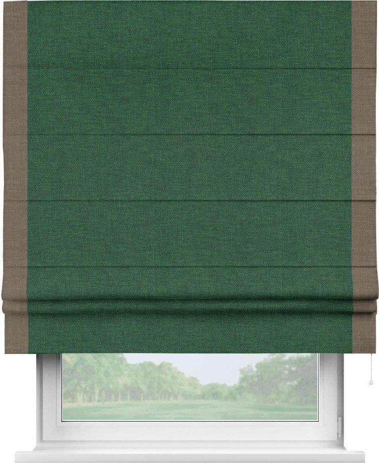 Римская штора «Кортин» с кантом Стрим Дуо, для проема, ткань лён серо-зеленый