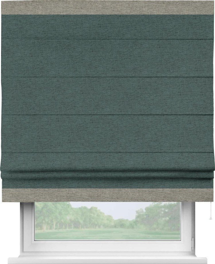 Римская штора «Кортин» с кантом Горизонт, для проема, ткань стиф димаут сине-зелёный