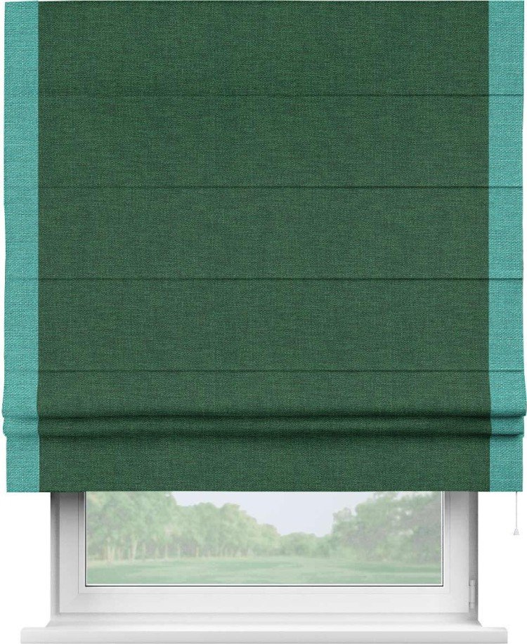 Римская штора «Кортин» с кантом Стрим Дуо, для проема, ткань лён серо-зеленый