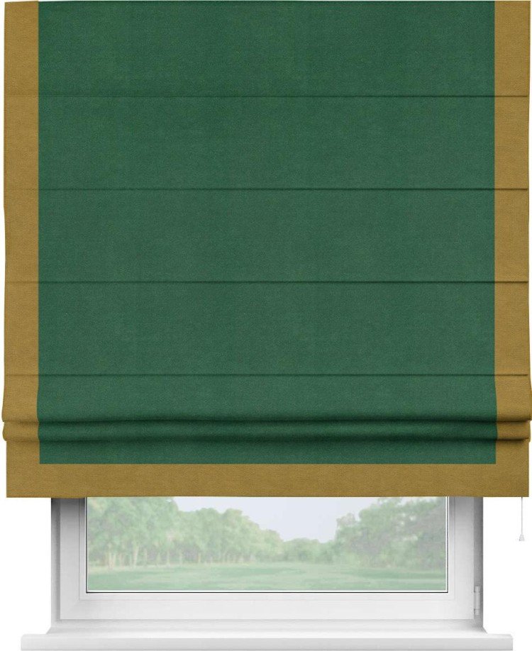 Римская штора «Кортин» с кантом Виктория, для проема, ткань вельвет зеленый