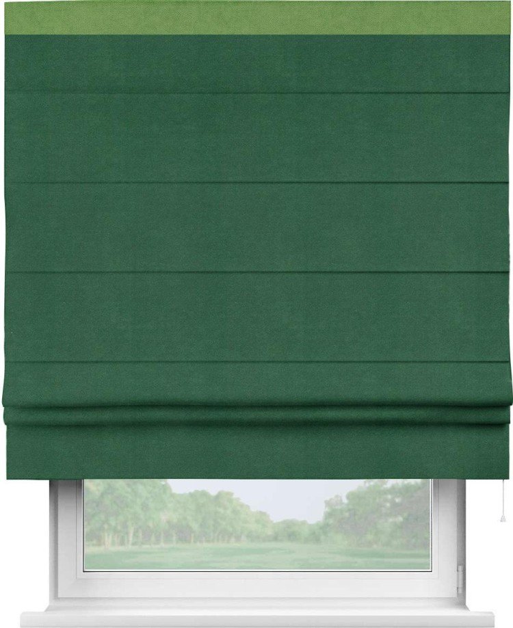 Римская штора «Кортин» с кантом Кинг, для проема, ткань вельвет зеленый