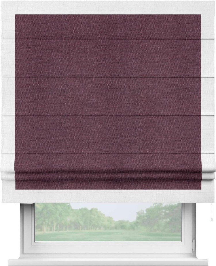 Римская штора «Кортин» с кантом Чесс, для проема, ткань лён фиолетовый