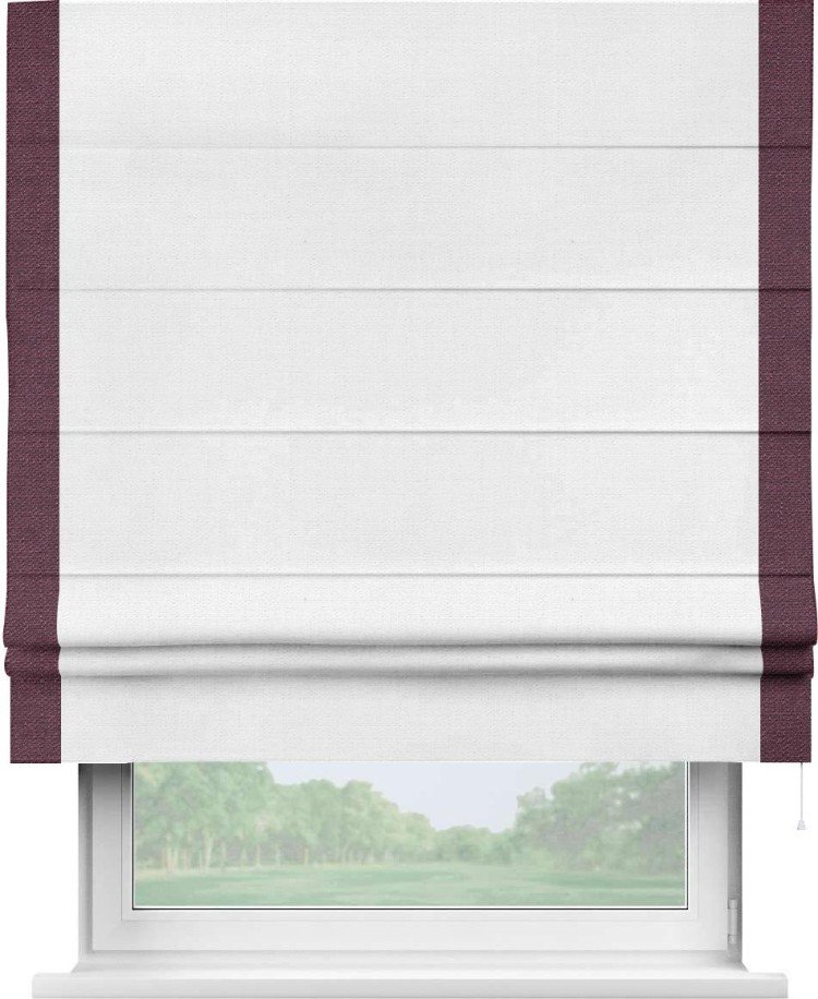 Римская штора «Кортин» с кантом Стрим Дуо, для проема, ткань лён белый, ширина 40-60 см