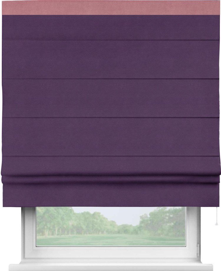 Римская штора «Кортин» с кантом Кинг, для проема, ткань вельвет темно-фиолетовый